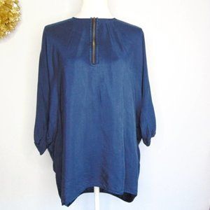 Vince Womens Tunic Top Blue Long Sleeve Quarter Zip M